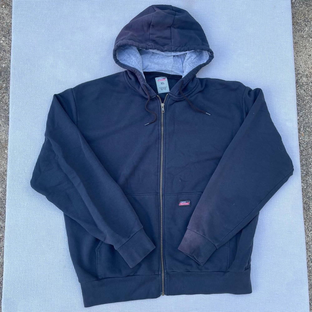 Dickies Full Zip Hoodie Men's XL Distressed Navy Blue Workwear Heavyweight